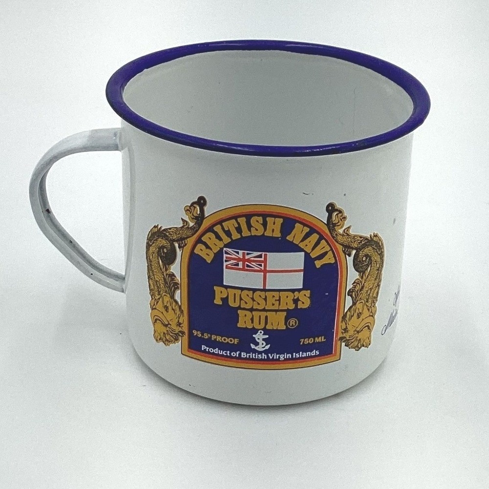 Vintage British Navy PUSSERS RUM Enamel Tin Metal Mug Cup Royal Navy Hand Decor‎